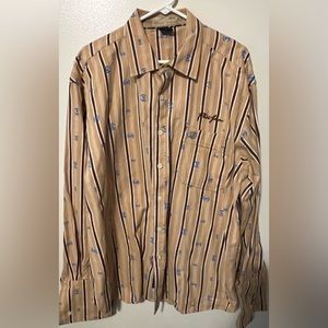 Vintage Phat Farm Men’s Large Button Down w/ Cuff Links PSL42025 Tan/brown/blue
